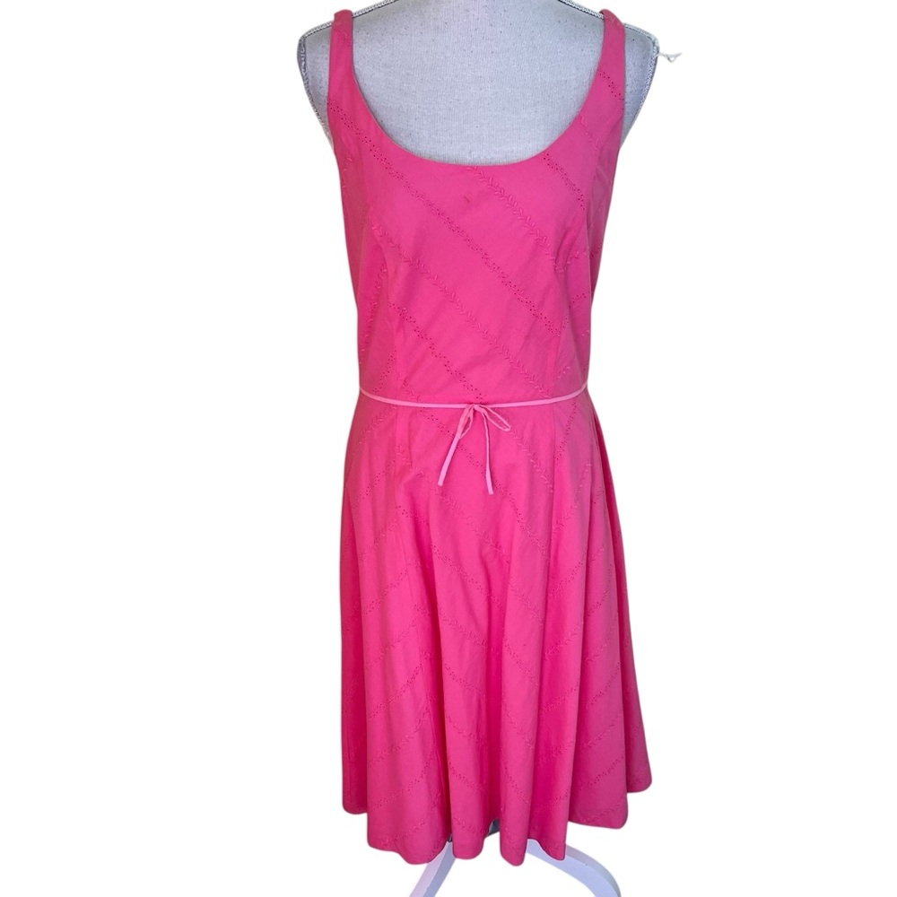 Sigrid Olsen Pink Embroidered Cotton Eyelet Sleeveless Aline Dress 10
